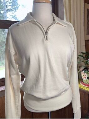 For Days • 100% Organic Cotton Cream Polo Quarter Zip Sweatshirt